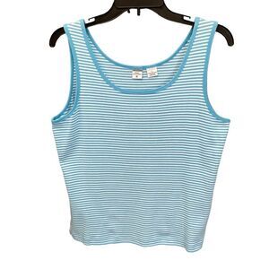 Real Clothes Tank Top Knit Cotton Blue White Striped Sleeveless Women Large